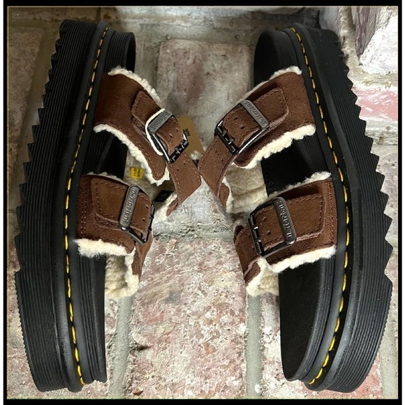 Dr. Martens Women Myles Faux Fur Platform Sandal (Unisex) W12 M11 BROWN - Picture 4 of 5